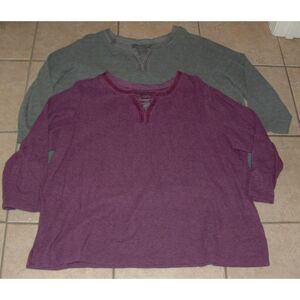 AVENUE Gray & Purple Plus Sz 30/32 Embroidered Neck Thermal Shirt 2 Pc Lot